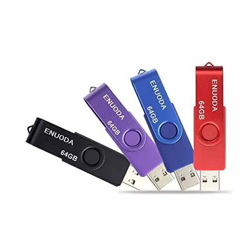 ENUODA Clé USB 64 Go Lot de 4 USB 2.0 Flash Drive Stockage Rotation Disque Mémoi