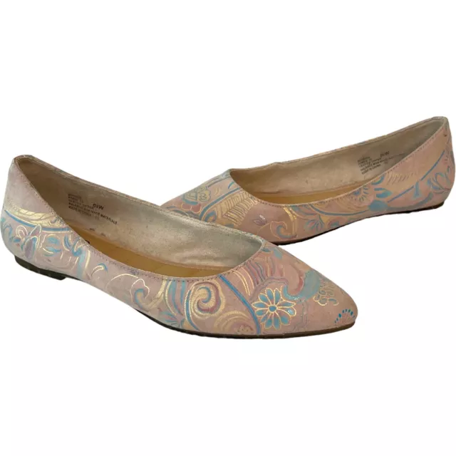 Me Too Aimee Pink Metallic Print Almond Toe Slip On Ballerina Flats Size 6.5 M