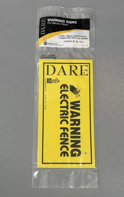 Dare Electric Fence Warning Signs (Pack of 3) Yellow Plastic  #1614