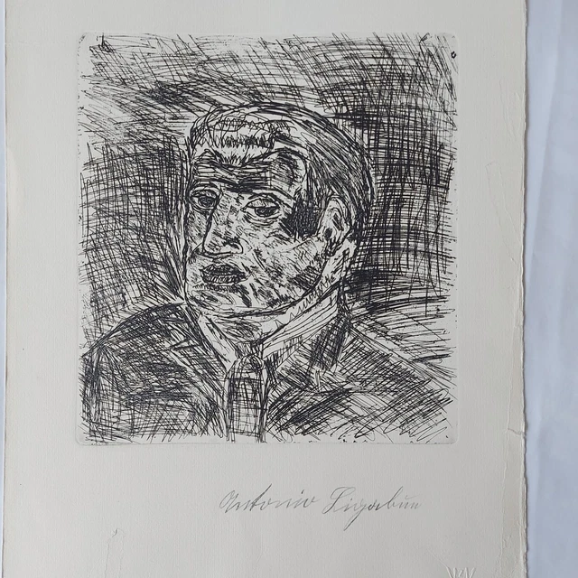 Antonio Ligabue - puntasecca 1978 seconda ristampa. Autoritratto.