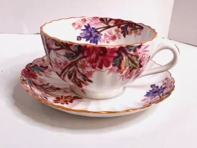 Spode Copeland China Chelsea Garden Tea Cup and Saucer Mustard Trim Excellent