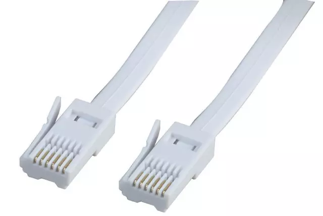 UK Plug to Plug (BT631A) Telephone Lead, 3m 5m White Phone Socket Cable