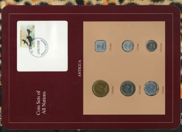 Coin Sets of All Nations Antigua E.C. w/card 1981-1989 UNC $1,2 cent 1981