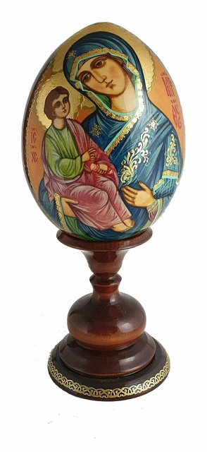 Oeuf en bois Vierge avec l'enfant - Oeuf décoratif peint à la main - Artisanat
