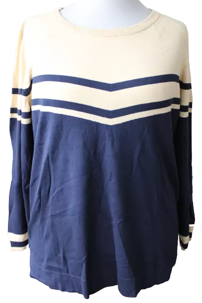 Sheego Suéter de Mujer Sudadera Punto Camiseta Azul Beige Talla Especial Larga