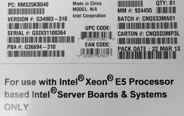 Intel RMS25KB040 Integrated RAID Module SAS/SATA, New Brown Box