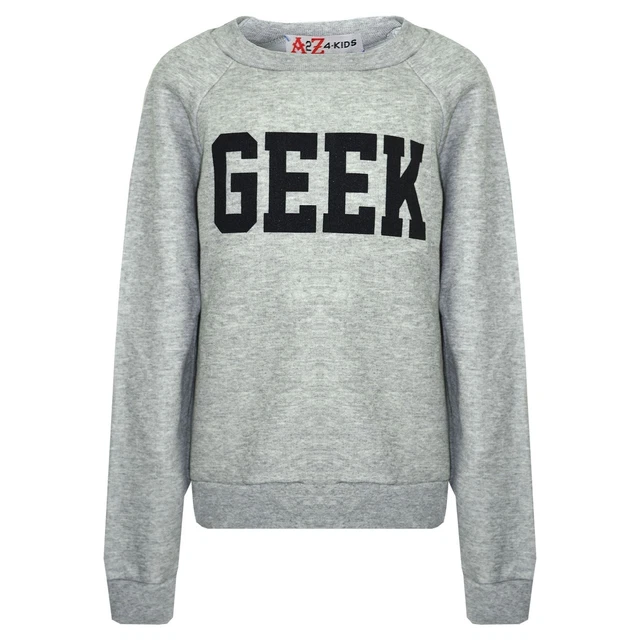 Bambine Grigio Top Geek Stampa Felpa Top Maglione Camicia New Età 7-13 Years