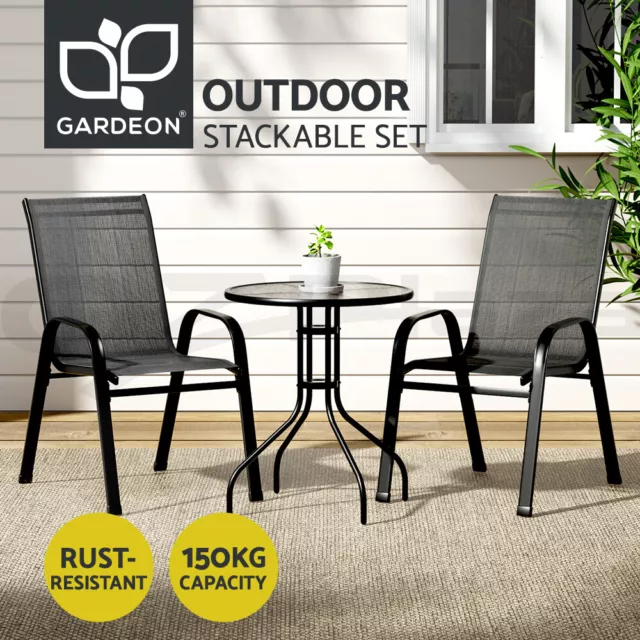 Gardeon Outdoor Furniture 3PC Table and chairs Stackable Bistro Set Patio Coffee