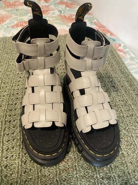 Dr Martens Ricki Gladiator Womens Cobblestone Grey Leather Platform Sandals US 5