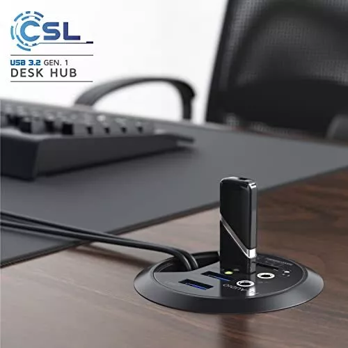 CSL - USB 3.2 Desk Hub - Passacavo da tavolo - Hub da incasso con lettore di ... 3