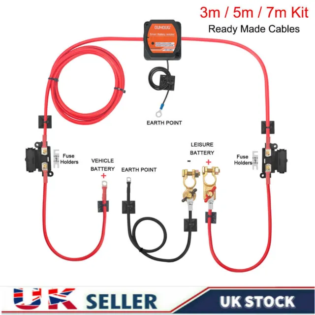 3/5/7M Split Charge Ready Made Battery Relay Kit12V 140A Digital VSR Sense Relay