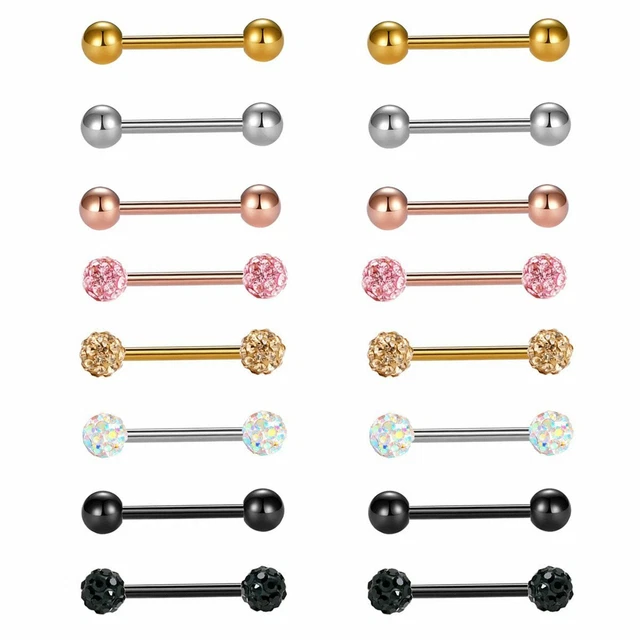 16PCS Surgical Steel Nipplerings Barbells Nipple Rings Tongue Ring Piercing 14G