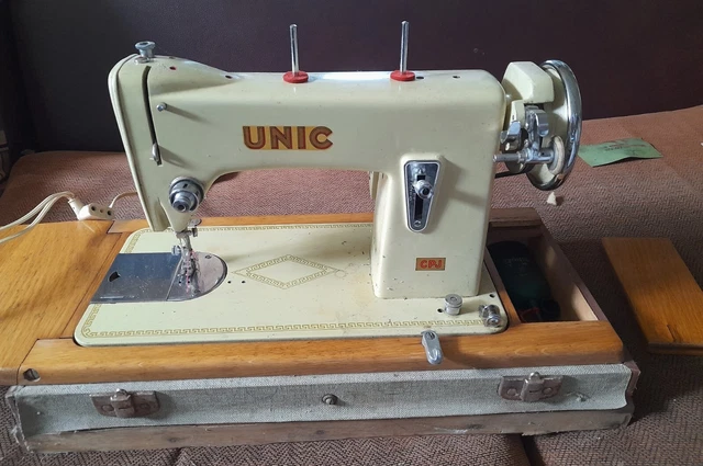 MACHINE A COUDRE Ancienne Unic + Moteur Lampe Pedale 120V Sewing