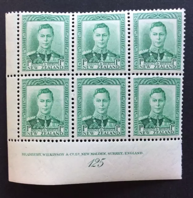 BroadviewStamps GB New Zealand #227A uncommon LL plate block of 6. MNH VF.