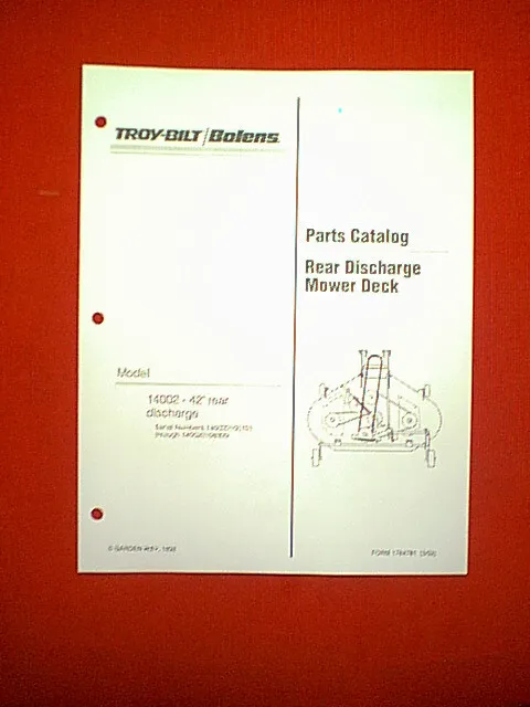 Troy Bilt Bolens Tractor 42" Rear Discharge Deck Attachment # 14002 Parts Manual