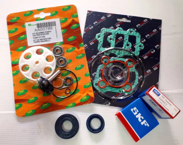 KIT BANCO F12 MINARELLI YAMAHA 50c CUSCINETTI SKF C3 PARAOLI GUARNIZIONI E POMPA