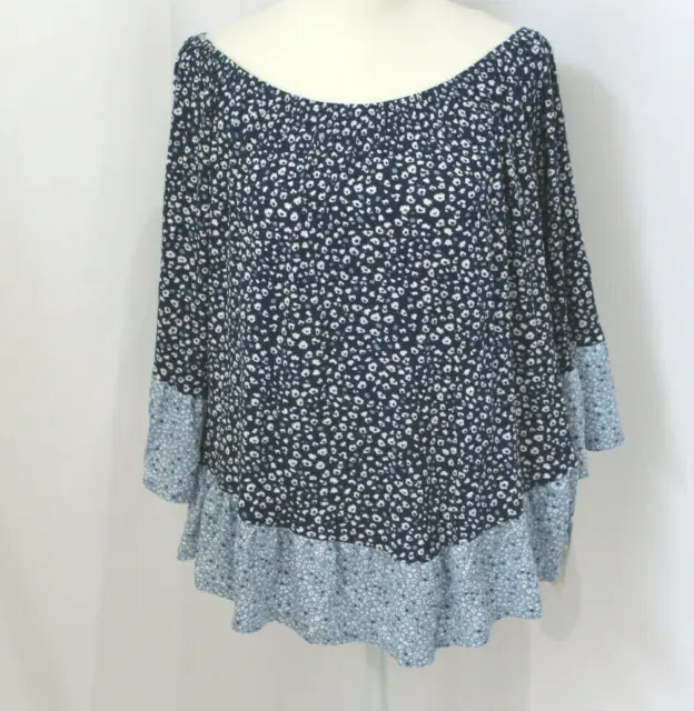NWT Style & Co Womens Blue Floral On Off Shoulder Half Sleeve Blouse M