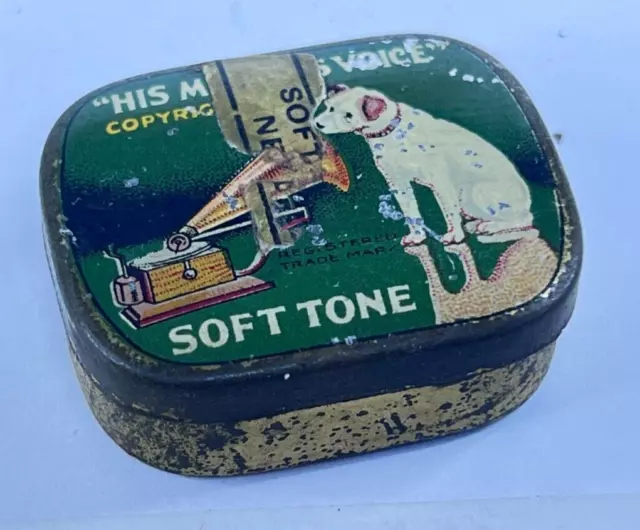Vintage His Masters Voice Soft Tone Gramophone  Tin With some Mixed Neddles