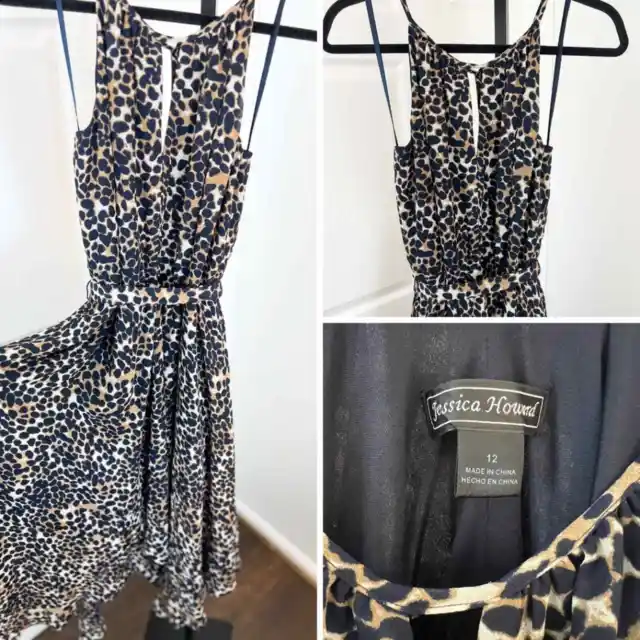 Jessica Howard Women's Sleeveless Animal Print Midi Fit to Flare Dress Size 12