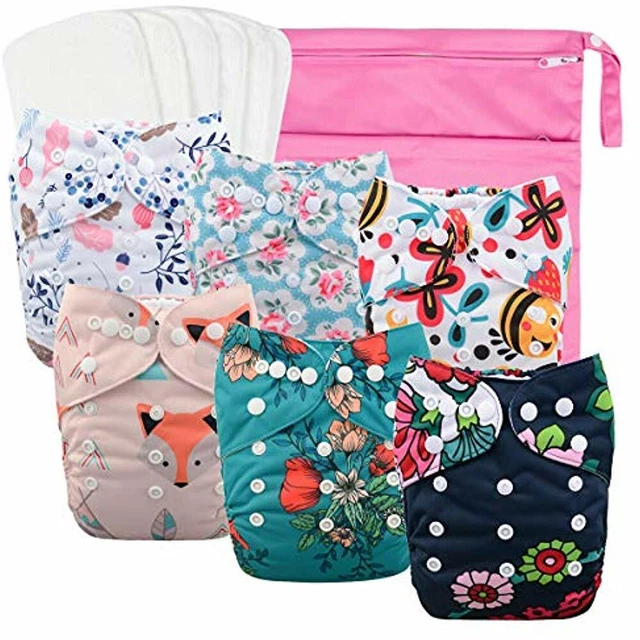 Reusable Cloth Diapers For Girls, Adjustable Washable Nappy 6pcs+ Microfiber Wet