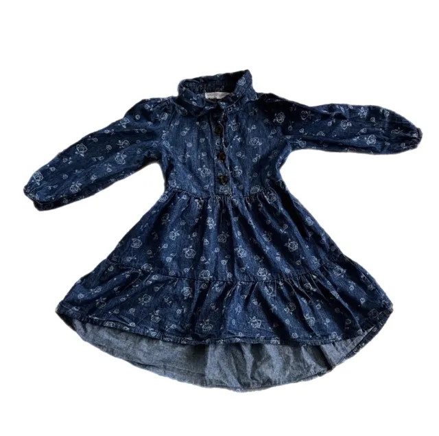 Kids Gils denim Fired Top Long Sleeve Casual Button Up Elastic Waist SummerDress