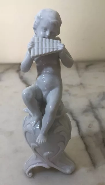 Antique Ginori Puttino Shower Statue with Pan N Flute Crowned 17cm