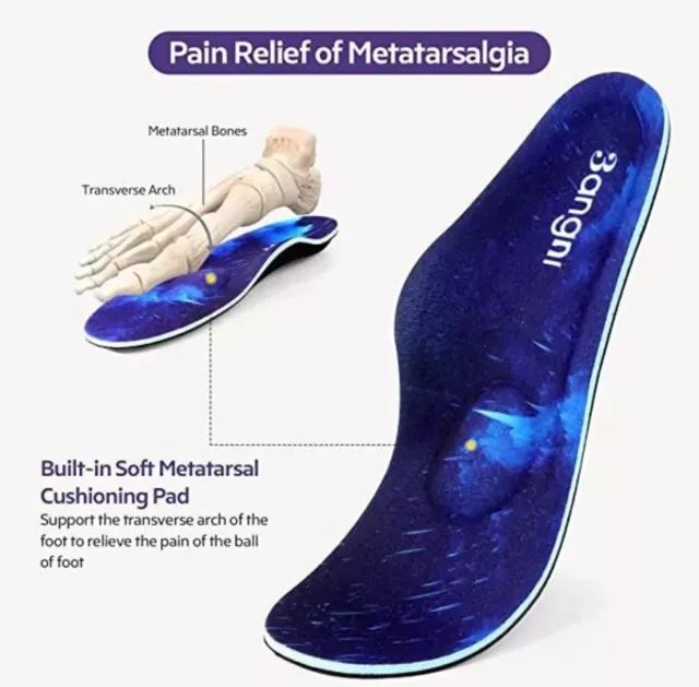 Orthotic Insoles For Arch Support Plantar Fasciitis Flat Feet Gel SIZE 9 3Angni