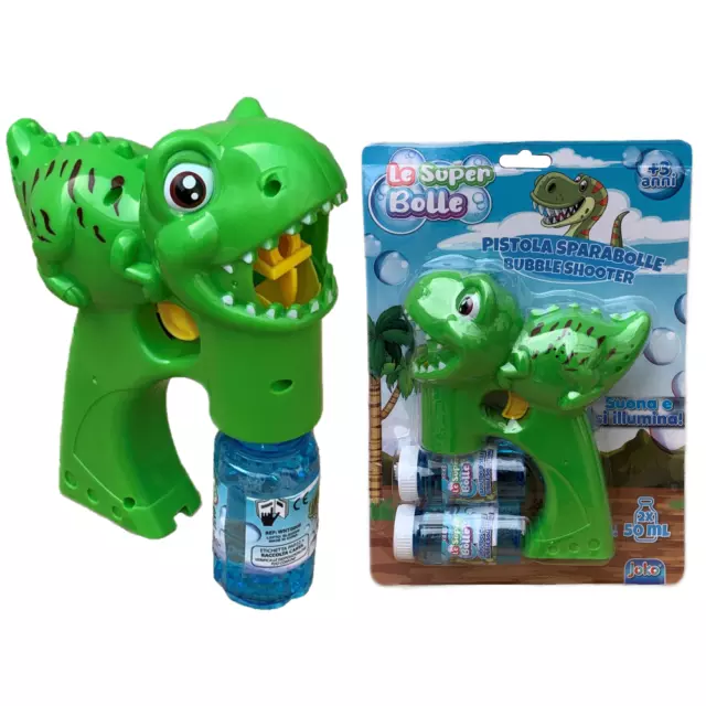 Pistola Sparabolle Di Sapone Dinosauro Verde Con Luci E Suoni Gioco Per Bambini