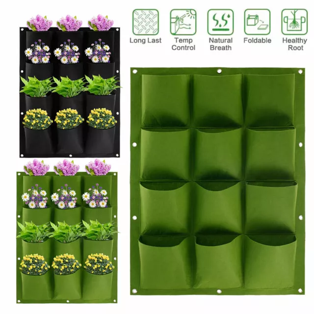 12Pockets Planter Outdoor Vertical Garden Wall Planting Hanging Bag for Herbs ·