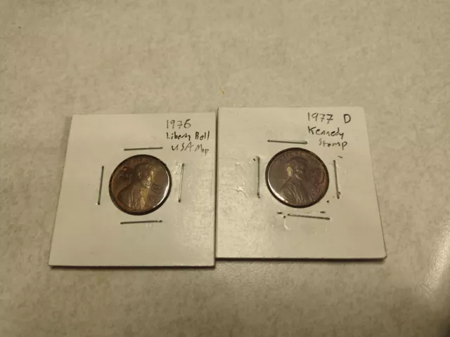 Lincoln Penny with Stamped JFK John F. Kennedy Liberty Bell USA Map 1976 1977 D