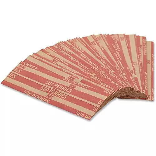 Coin-Tainer Flat Coin Wrappers Pennies $.50 1000 Wrappers/Box 30001