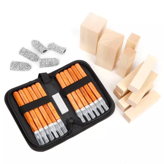 27pcs Wood Carving Tool Kit Carbon Steel Chisel Wood Craving Blocks Craft DIY