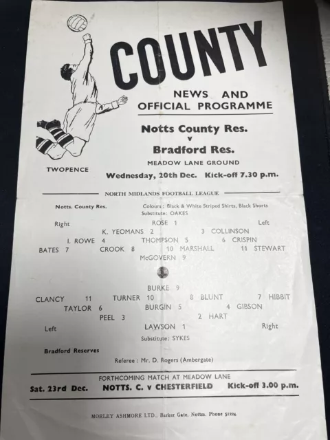 Notts County Reserves v Bradford Park Avenue Reserves  1967/68 (9/25)