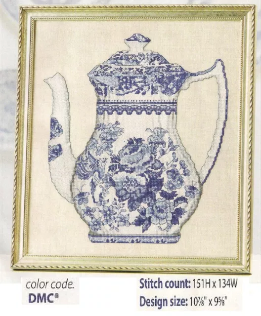 Blue And Wite Teapot  Cross Stitch Pattern Only       Yd   Qep