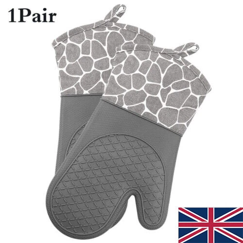1 Pair Silicone Oven Gloves aterproof Heat Resistant Non-Slip Mitts Cooking BBQ