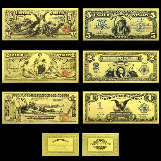 1896 and 1899 America 1 2 5 Dollars 6pcs/set Gold Foil Banknotes Hot Sale Styles