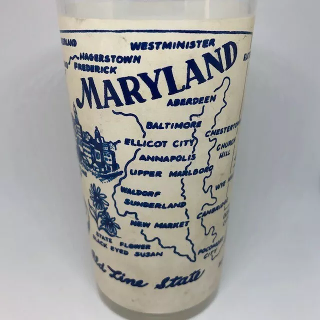 Vintage Souvenir Hazel Atlas Glass Maryland Old Line State Frosted High Ball