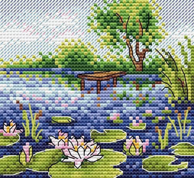 MP Studia counted cross stitch kit - Waterlilies M-659