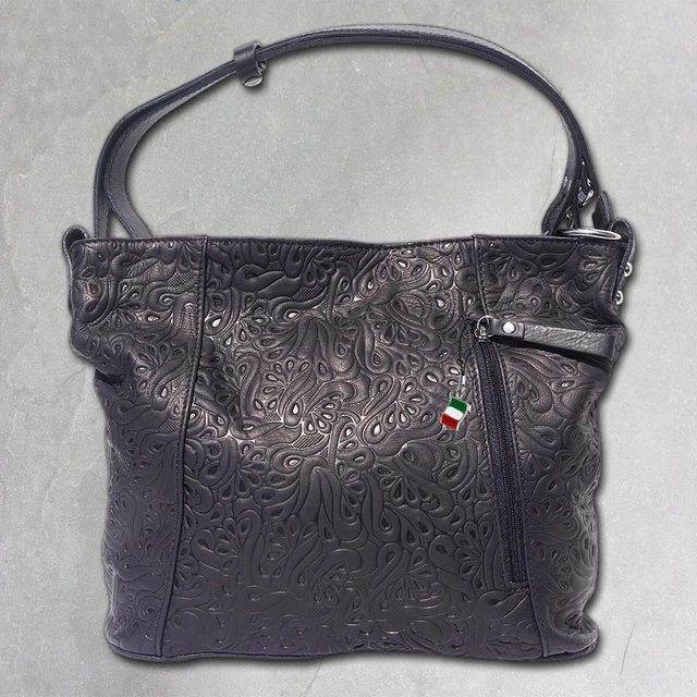 Florence Cuero Auténtico Bolso de Hombro Mujer Negro Bolsa con Asas OTF130S