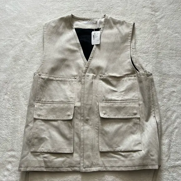 Helmut Lang Cotton & Linen-Blend Oversized Vest Natural Beige Men’s Small