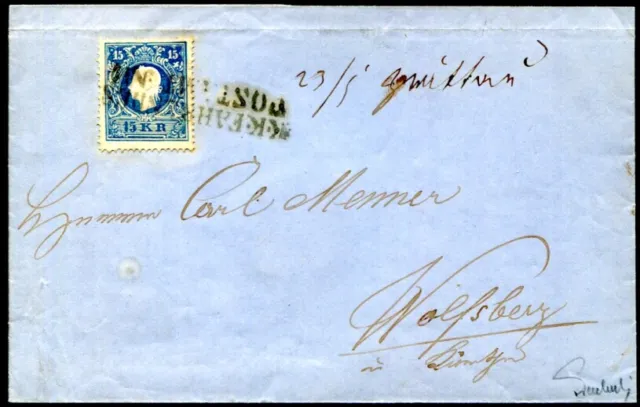 ÖSTERREICH 1858 15II auf BRIEF FAHRBARES POSTAMT Nr 4 ATTEST VÖB (S7810