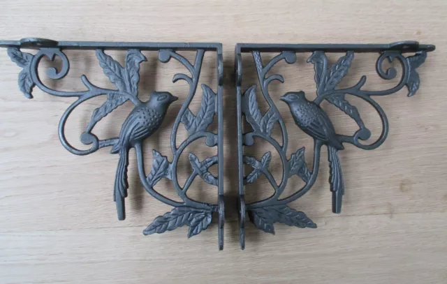 Pair of 1 BIRD WOODLAND ANTIQUE STYLE CAST IRON WALL SHELF BRACKETS BRACKET