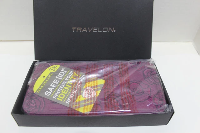 TRAVELON Safe ID RFID Blocking Wallet Purple Floral Wristlet BIN F NWT