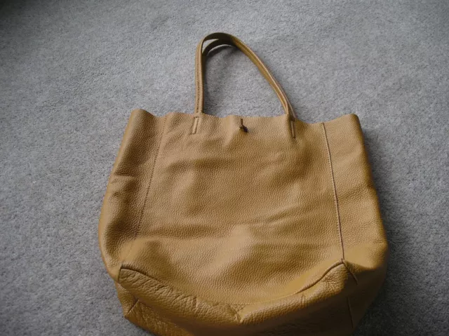 Beautiful Vera Pelle Soft Leather Tote Bag Mustard Ochre gold tan zip pocket