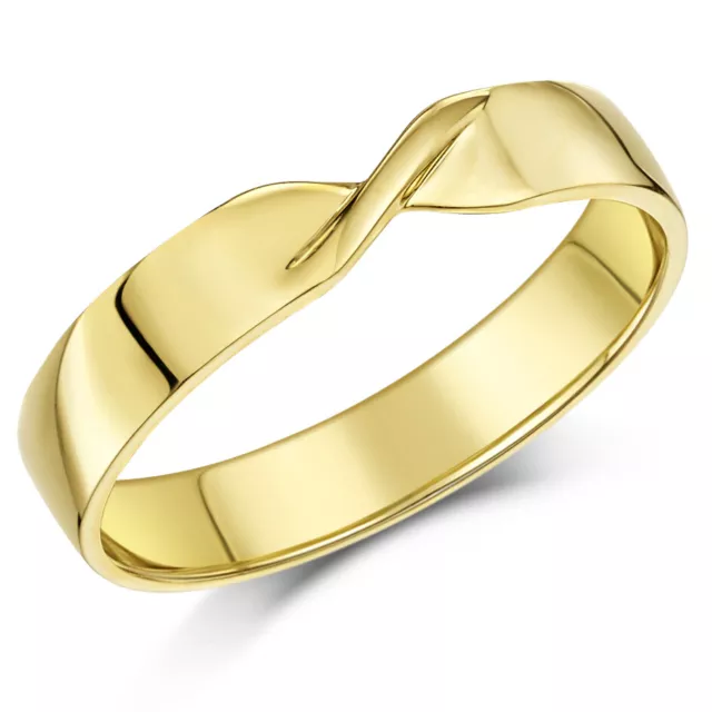 9ct Yellow Gold Twist Crossover Design Ring 4mm Court Shaped Wedding Band