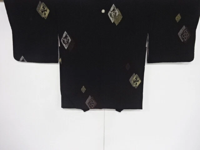 36743# Japanese Kimono / Antique Haori / Urushi / Woven Abstract Flower