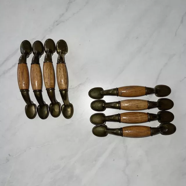 Brass Wood Cabinet Door Drawer Pulls Set Of 8 Retro 5” Length 3” Hole To Hole
