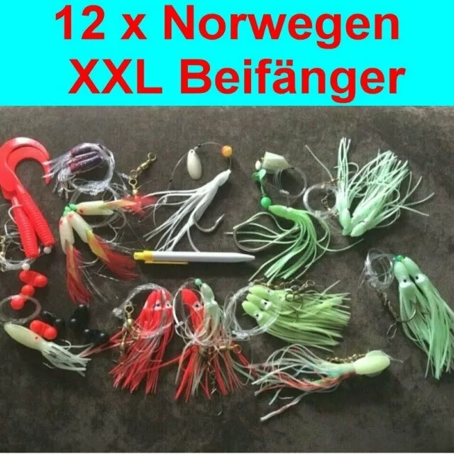 12 Stück Norwegen Dorsch Heilbutt Beifänger Mega Set Octopuss Pilker Paternlster