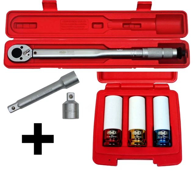 FAMEX 10886-3N Drehmomentschlüssel 1/2" Set Radwechsel Auto PKW KFZ 30-210 Nm