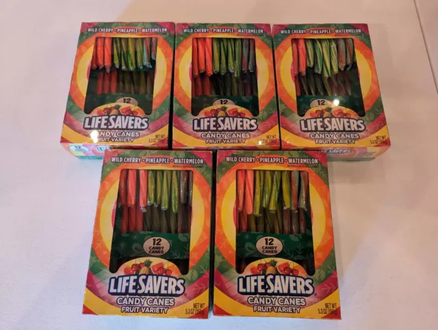 Lot of 5 Lifesavers Fruit Variety Candy Canes - 12 pack